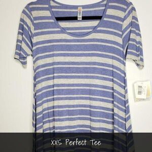 LuLaRoe Perfect T XXS Stripes Blue Grey NEW